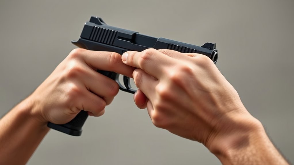 hold pistol high firmly