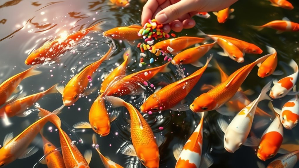 koi fish eat and feed