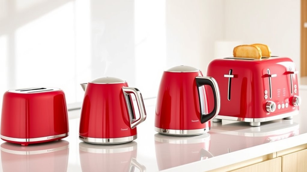 top red kettle toaster sets