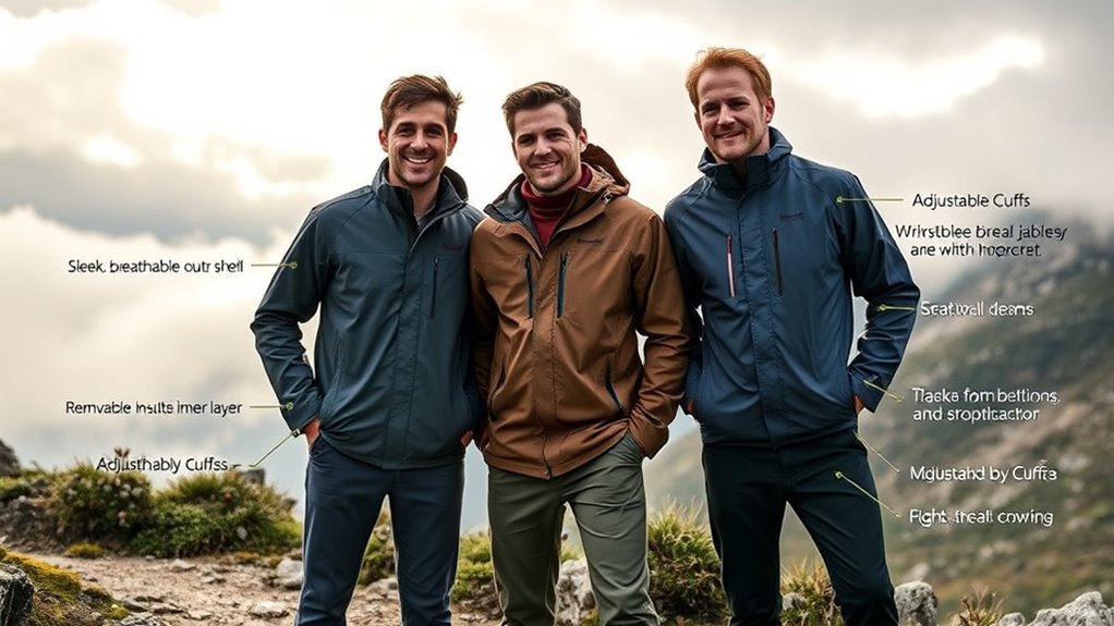 waterproof breathable adjustable layers